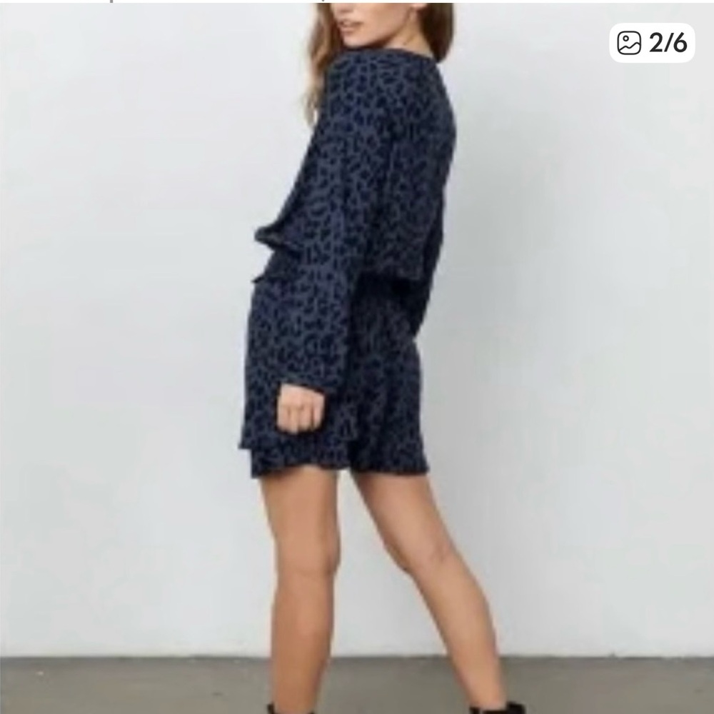 Rails Navy Leopard Print Long Sleeve Dress